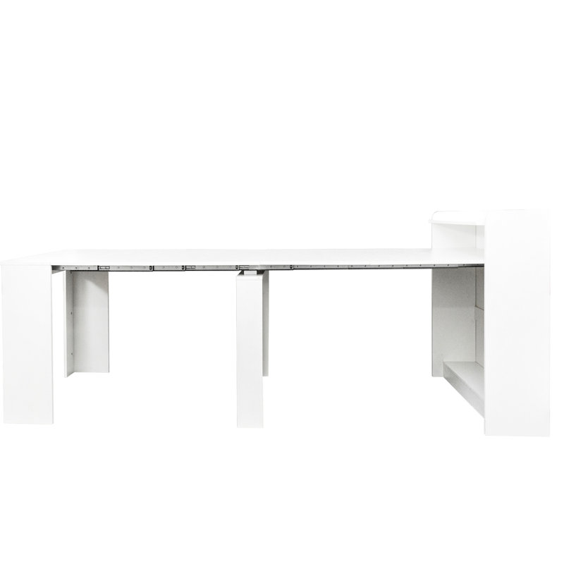 Table de salle à manger extensible au look moderne avec espace de rangement. 35,89 l x 98,43 l 38,74h. 130,07 lb Blanc. Et pratique. Convient à la cuisine, au salon et à la pièce. Matériau. Innovant. Costumes