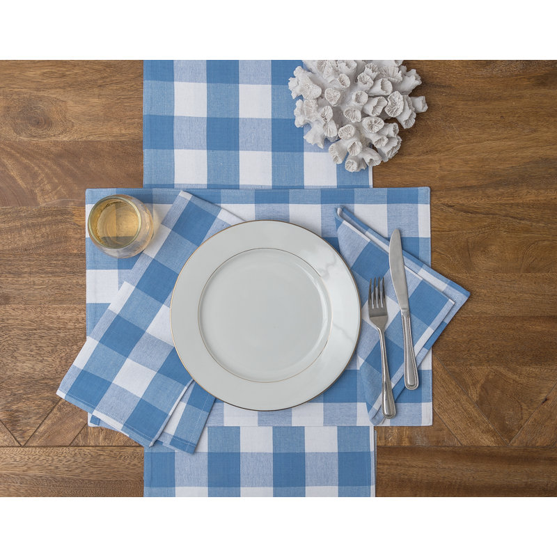 Loa Plaid Cotton Table Runner, Cornflower