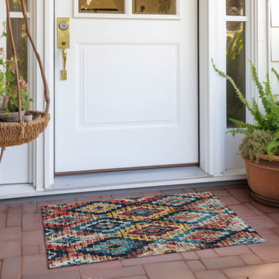 Machine Washable Indoor/Outdoor Xhevrie Rust Rug