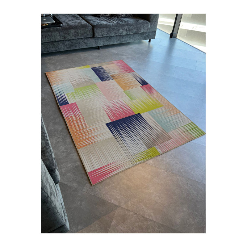 Tapis multicolore multicolore à motif de coups de pinceau moderne lavable à la machine, Rectangle 4 pi 7 po x 6 pi 7 po