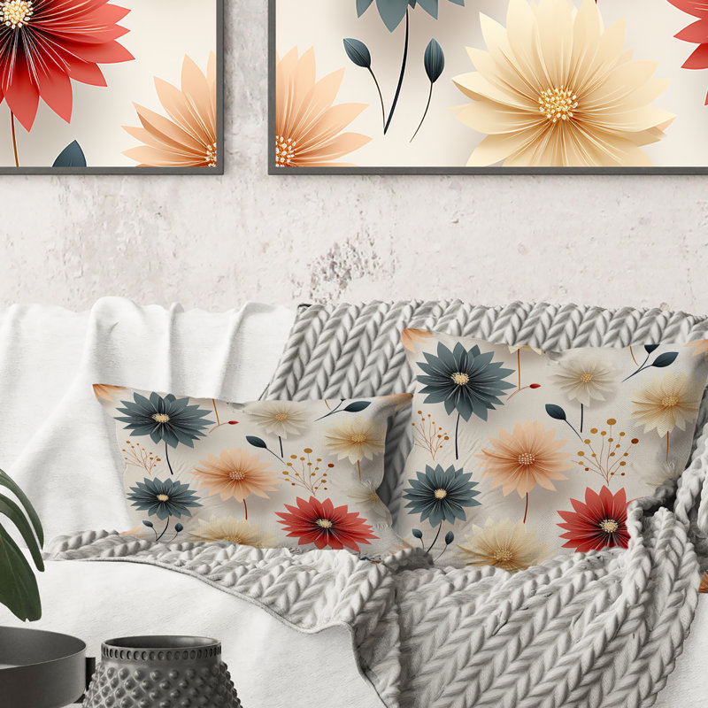 Coussin décoratif à motif floral avec motif de fleurs Boho, H 16 po x l 16 po
