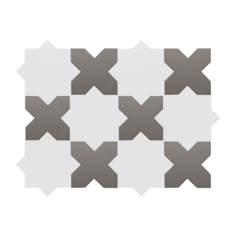 Porto Star+Cross 6.1 In. X 11.9 In. Porcelain Wall And Floor Tile (10.54 Sq. Ft. / Case), White Star/Black Cross