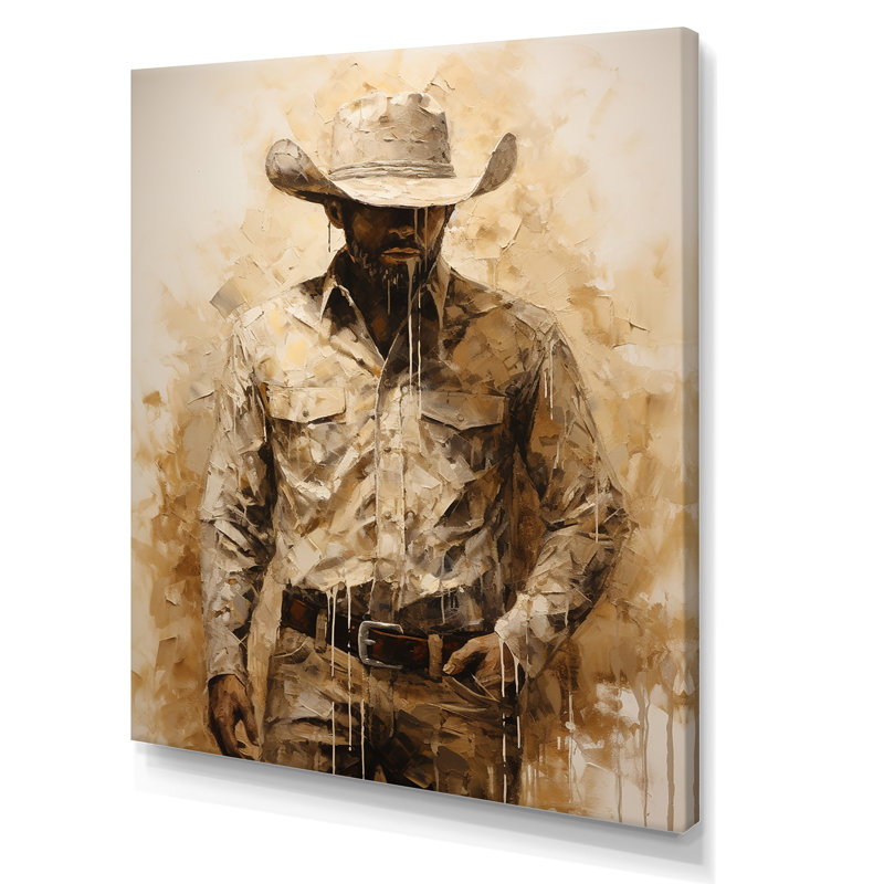 Minimalisme Cowboy, peinture II - Cowboys, art mural, Toile tendue, H 32 po x l 24 po x P 1 po