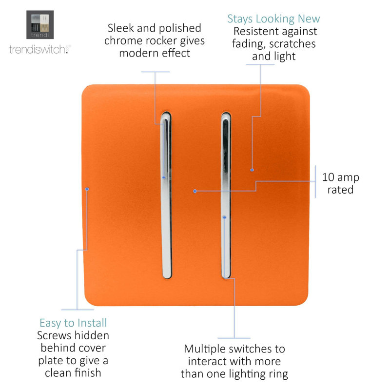 Trendi Switch 2 Gang 1 or 2 way Rocker Light Switch, Orange