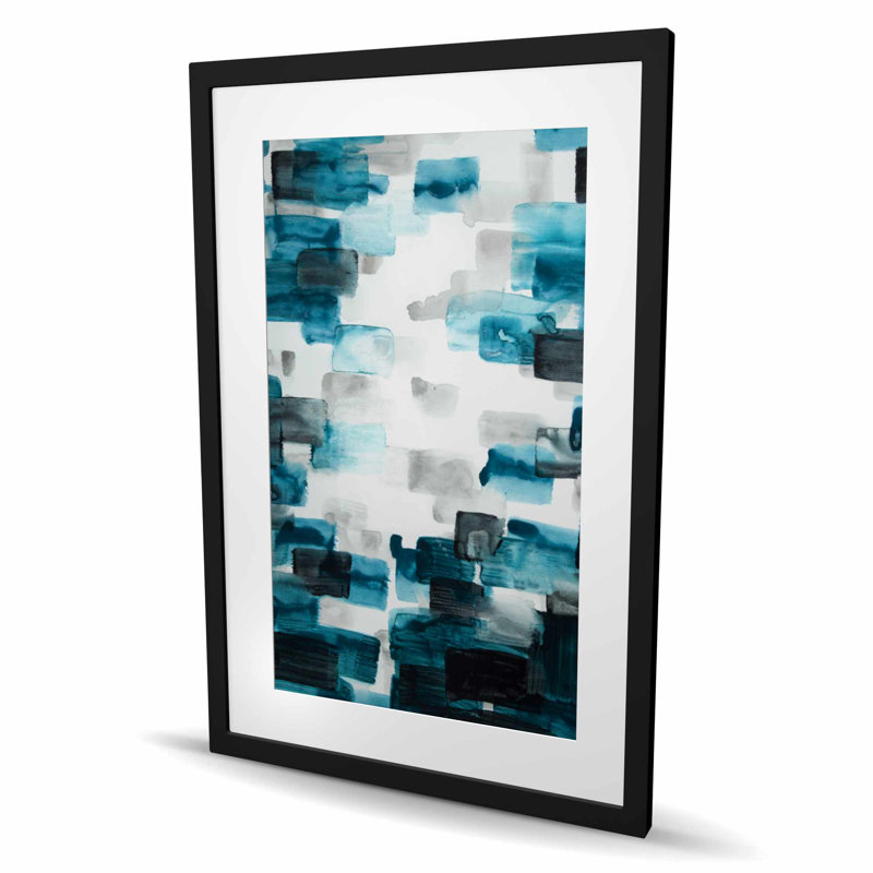 Carrés turquoise et gris - impression décorative matte encadrée