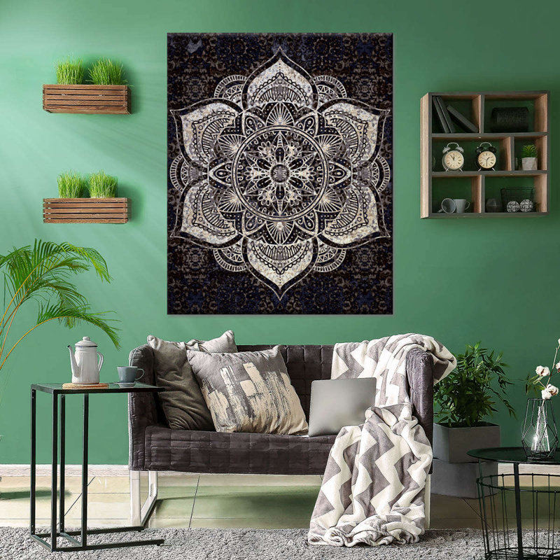 Impression sur toile noir et blanc Mandala, H 10 po x l 8 po x P 1 po