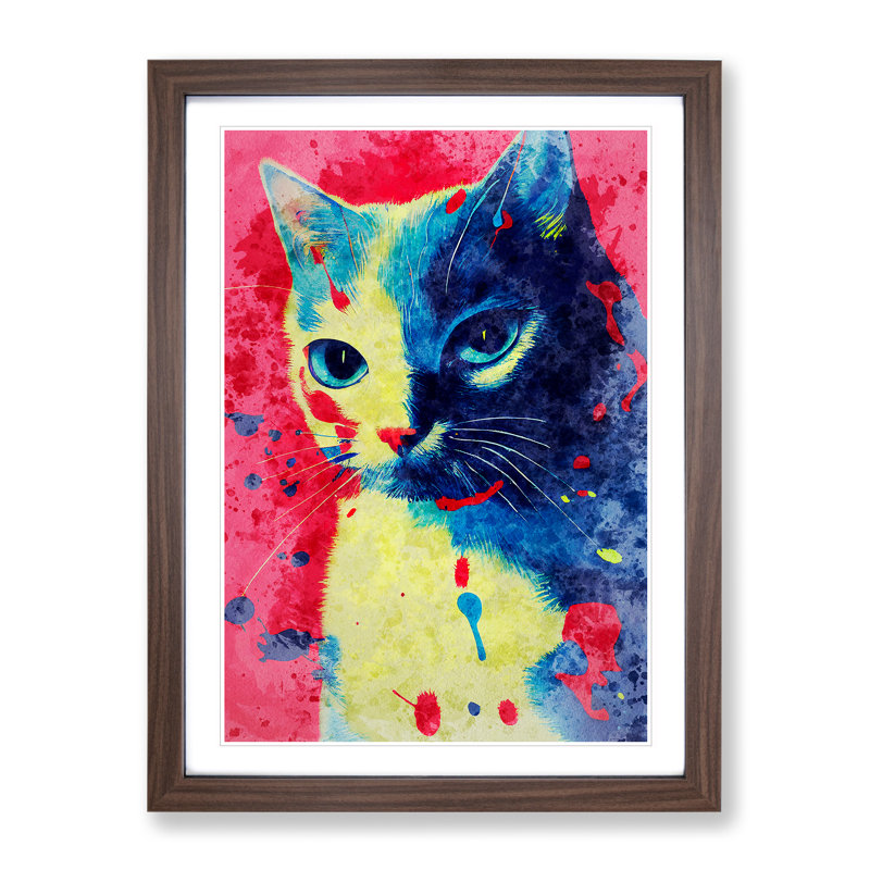 Catt Paint Splash No.3 - Wall Art, 48cm H x 36cm W, Walnut Framed, White