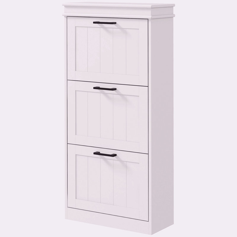 Range-chaussures pour l'entrée, range-chaussures étroit avec 3 tiroirs rabattables et tablettes réglables pour 15 paires de chaussures