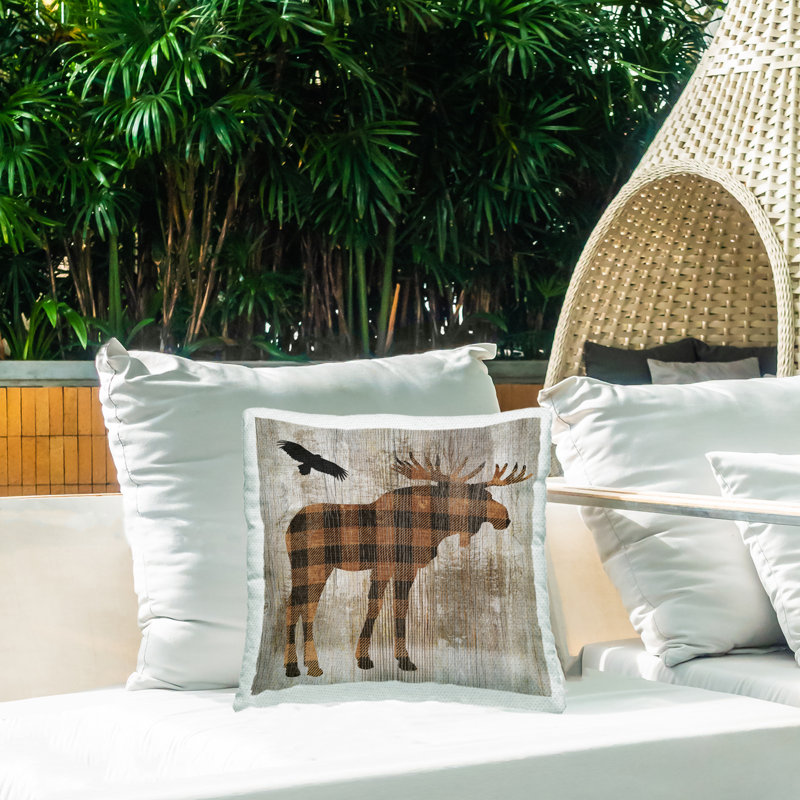 Coussin d'extérieur Buffalo Plaid Bear & Bird