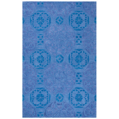 Kouerga Hand Tufted Wool/Viscose Damask Rug in Blue