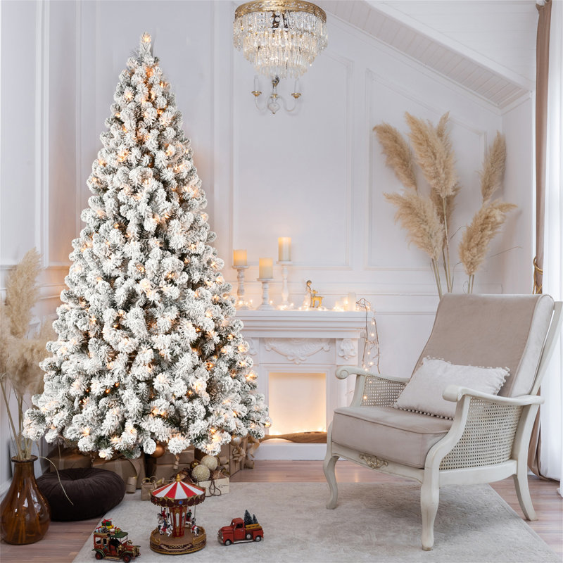 Arbre de Noël illuminé enneigé 8 pi avec 500 lumières UL blanc chaud, H 8 pi
