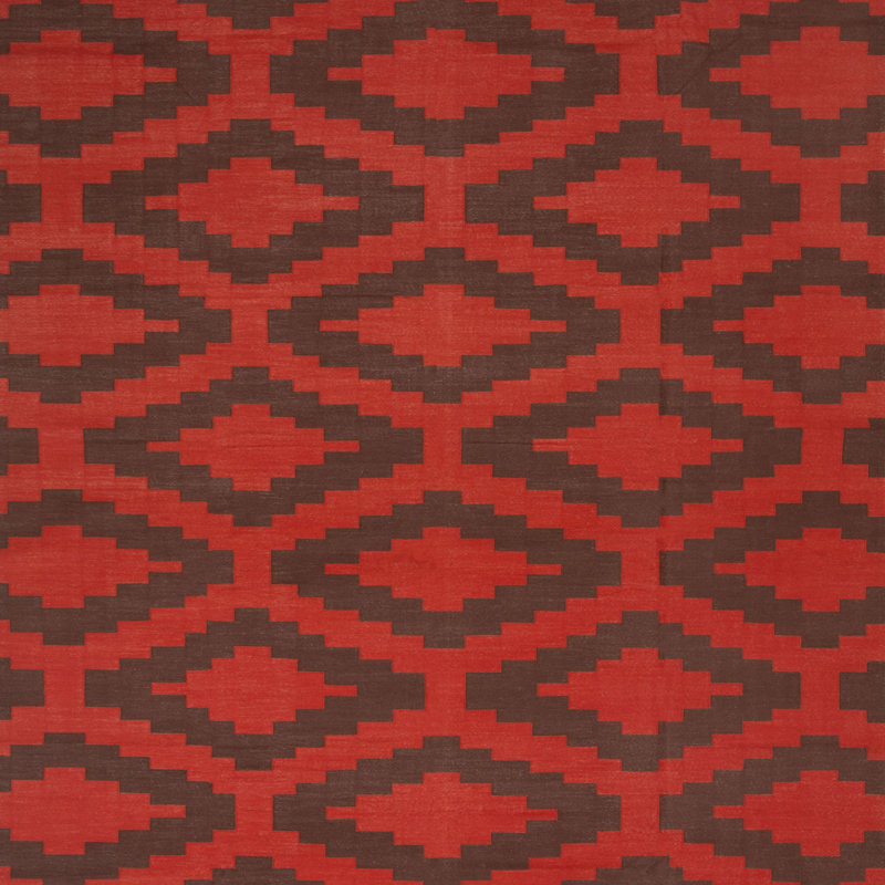Brown & Red Geometric Flatweave Cotton Rug, Rectangle 10' x 14'