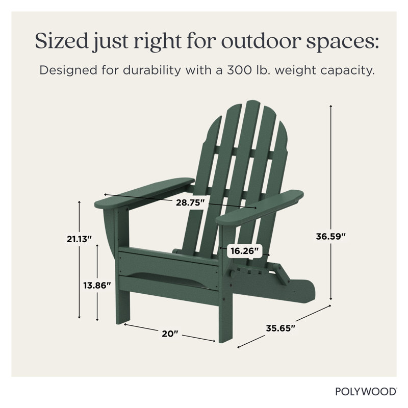 POLYWOOD Classic Adirondack Folding Adirondack Chair, Hunter Green