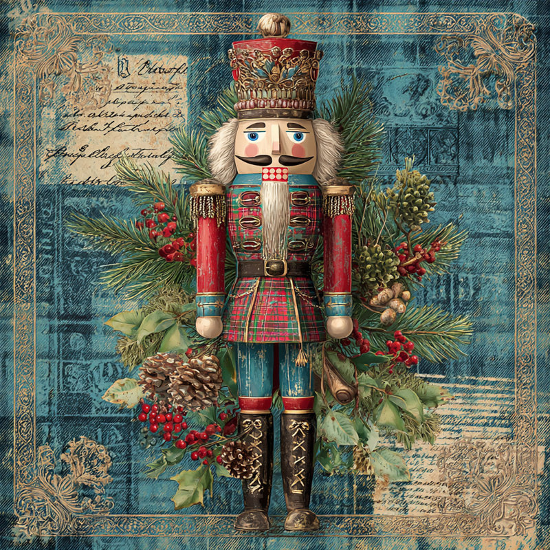 Elegant Teal Nutcracker Wrapped Canvas Wall Art