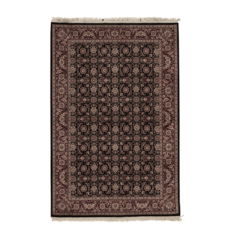 Tapis rouge et noir noué à la main de haute qualité