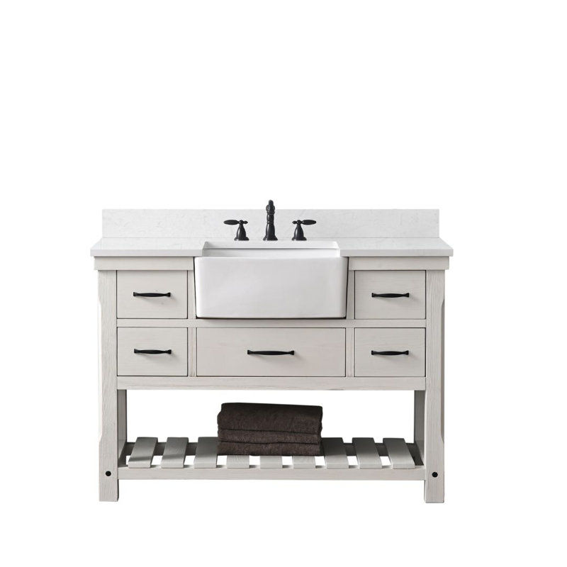 Meuble-lavabo simple 48 po Curiel, Blanc délavé / noir mat