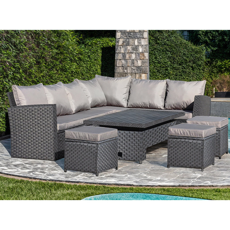 Denali 9 - Person Wicker Patio Dining Set with Rectangular Table , Cushions Included
