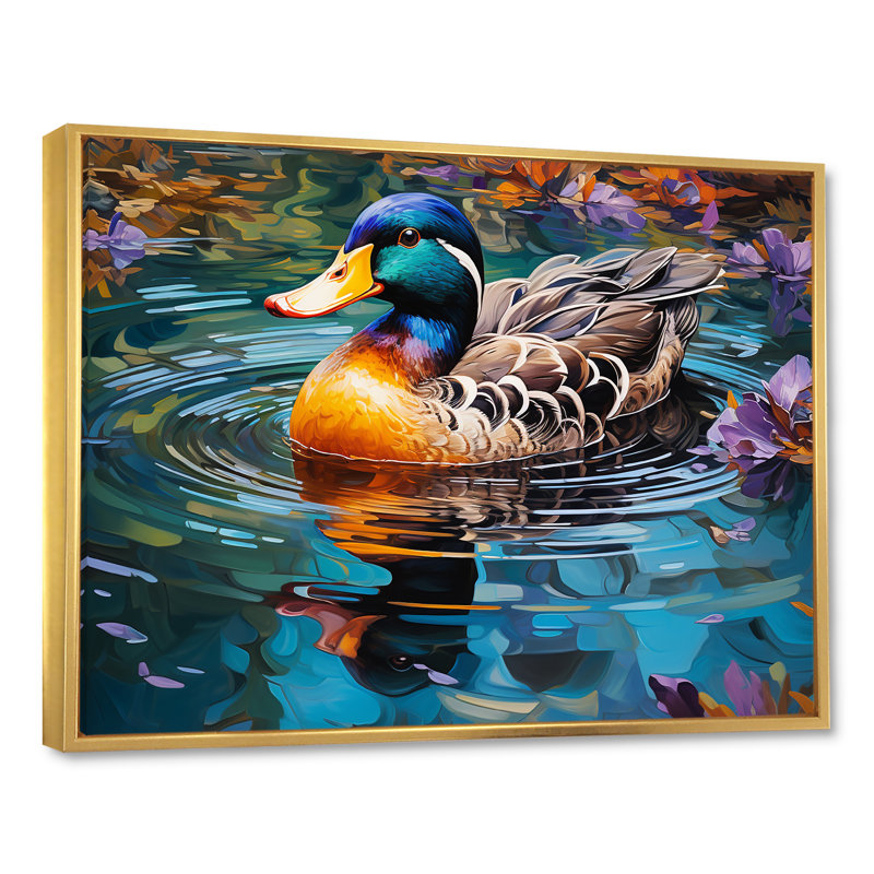 Art mural Art Nouveau Nature, Cadre flottant doré, H 30 po x l 40 po x P 1,5 po