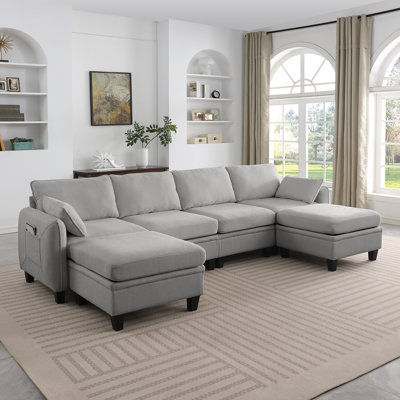 109 Inch Chenille Modular Sectional Sofa, L-Shaped Cloud Couch with Storage Ottoman, DIY Combination for Living Room
