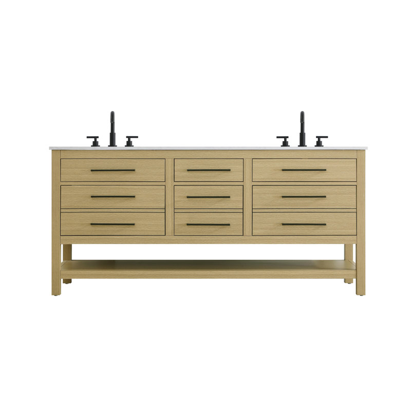 72 inch Double Bathroom Vanity_Modern_VF60572, Honey Brown