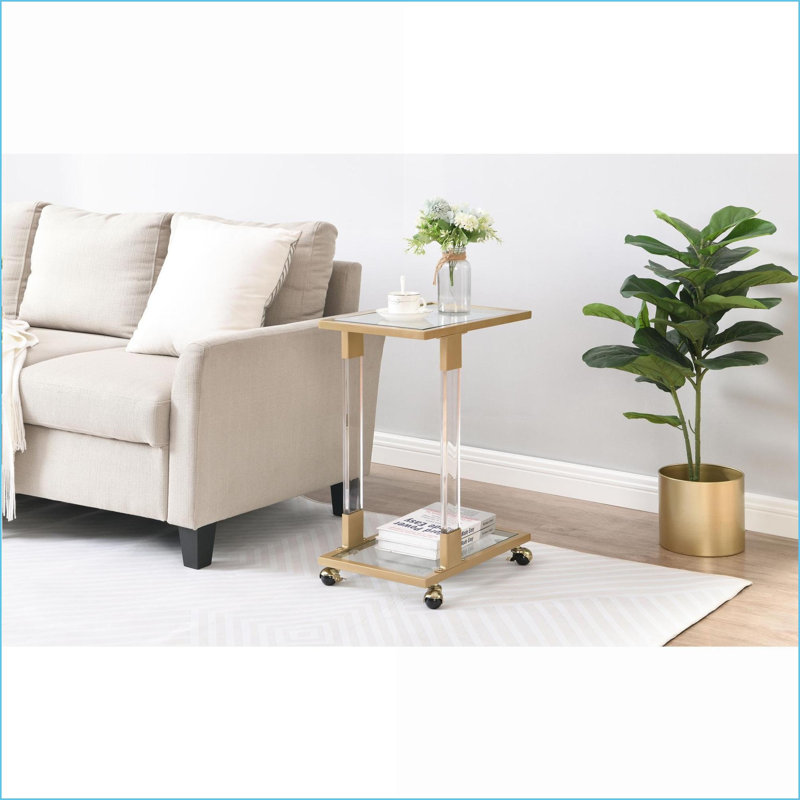 Table basse en or moderne avec plateau en verre trempé, facile à nettoyer et amp; Mobile pour bureau personnel