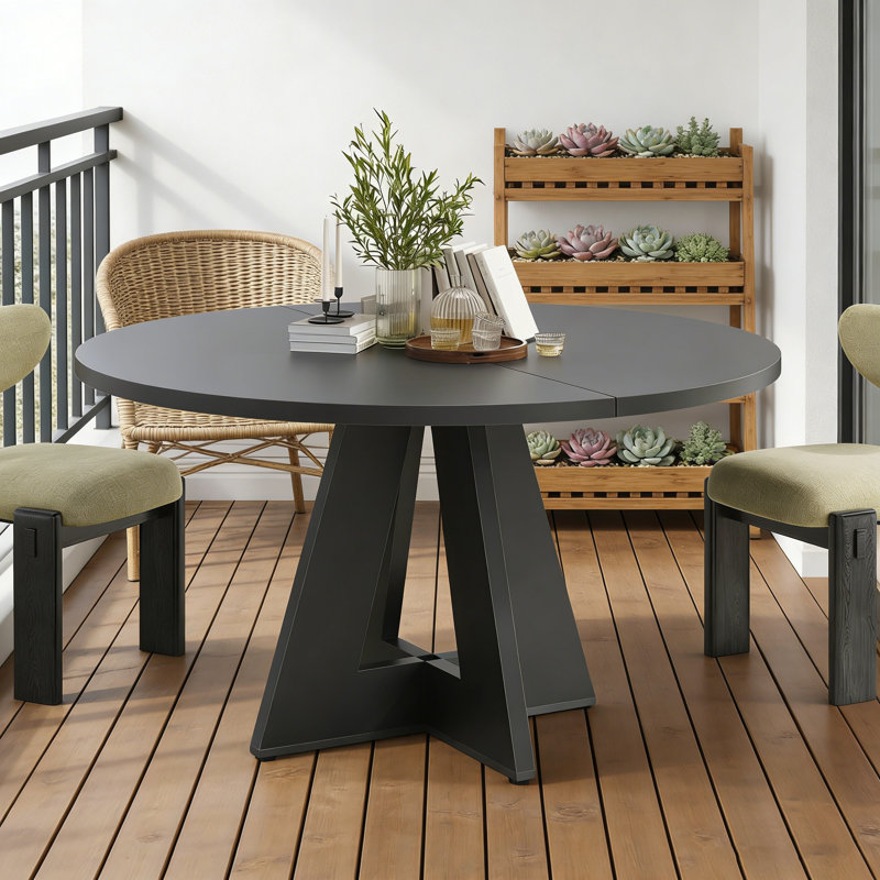 47" Round Dining Table For 4-7 People, Modern Wood Kitchen Table With Sturdy Metal Base, Large Round Dinner Table For Dining Room, Easy Assembly