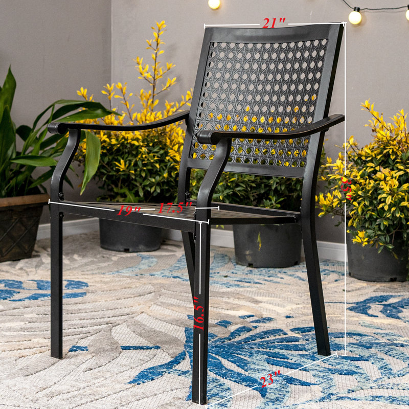 Ensemble de 3 chaises de salle à manger d'extérieur empilables en métal avec accoudoirs pour patio