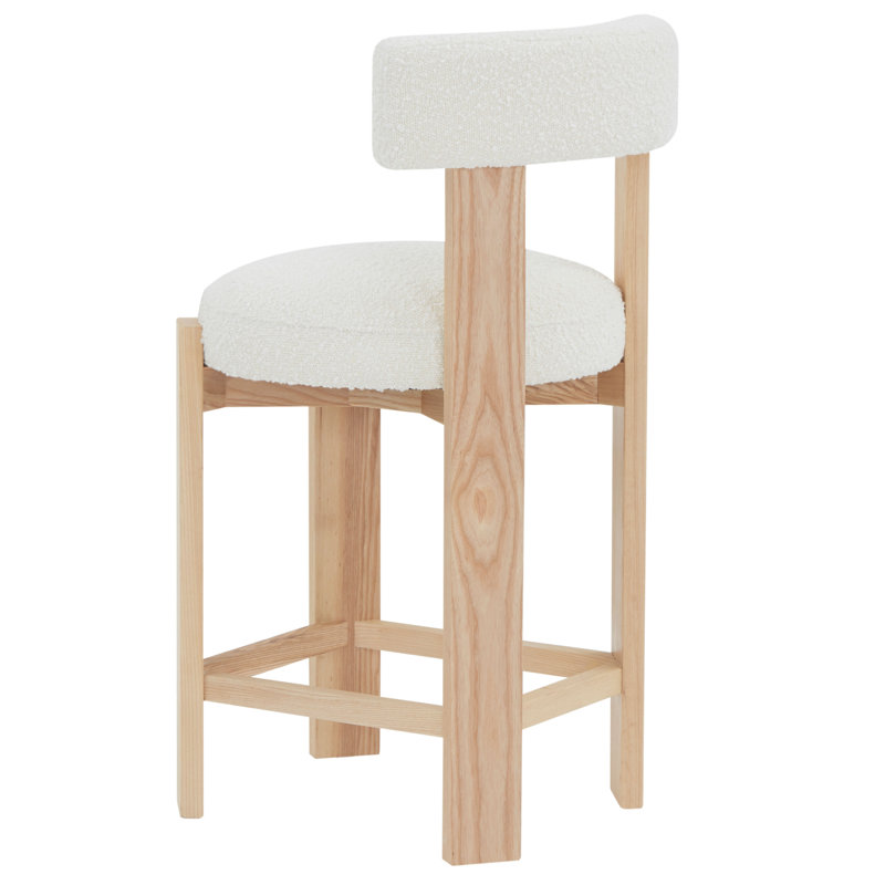 Saralisa Boucle And Wood Counter Stool, Ivory