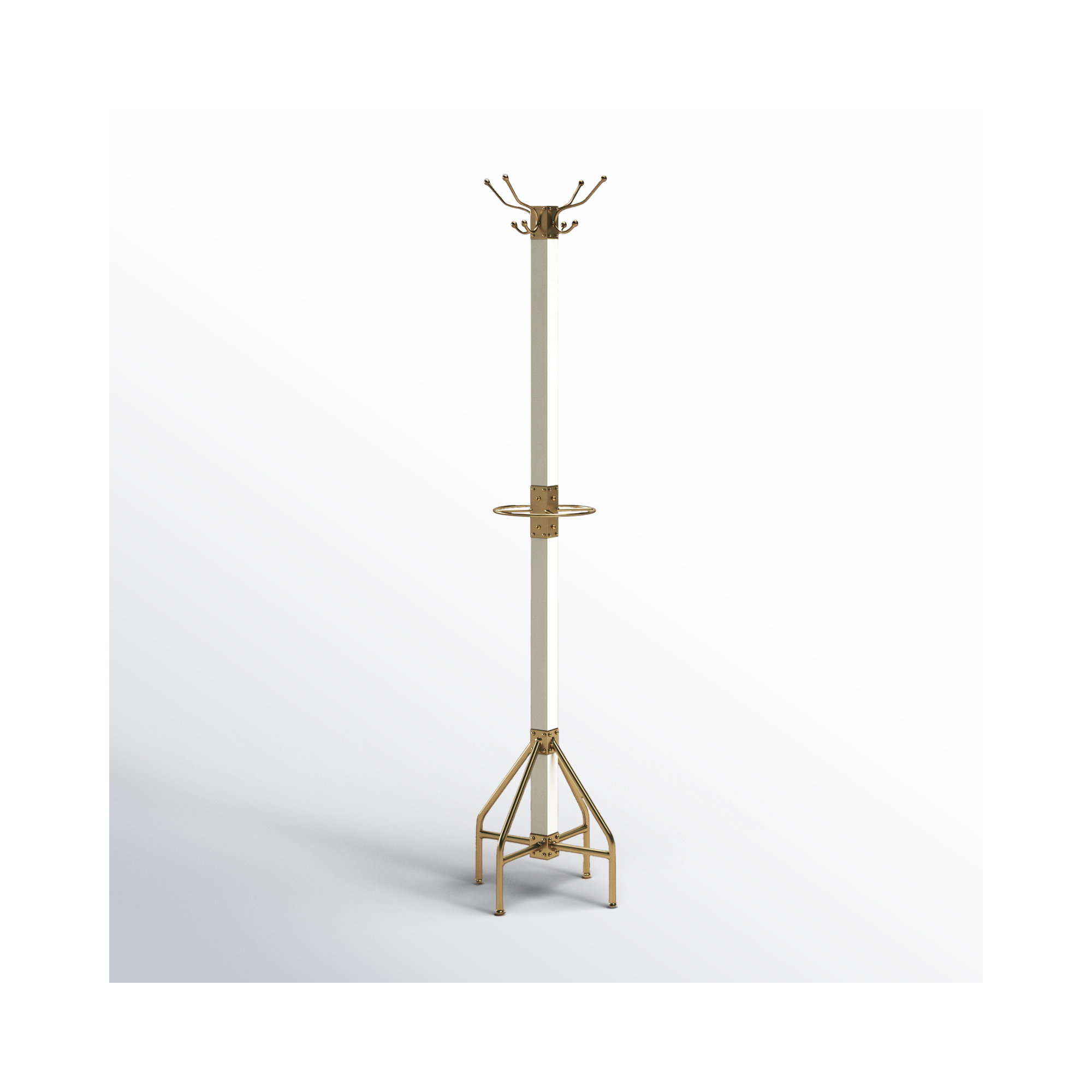 Donan 8 - Hooks Freestanding Coat Rack, White/Gold