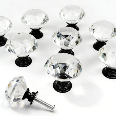 6 Pack Crystal Glass Cabinet Knobs, Diamond Shape Drawer Pulls For Kitchen Cabinets, Dresser, Wardrobe, And Cupboard Hardware Handles