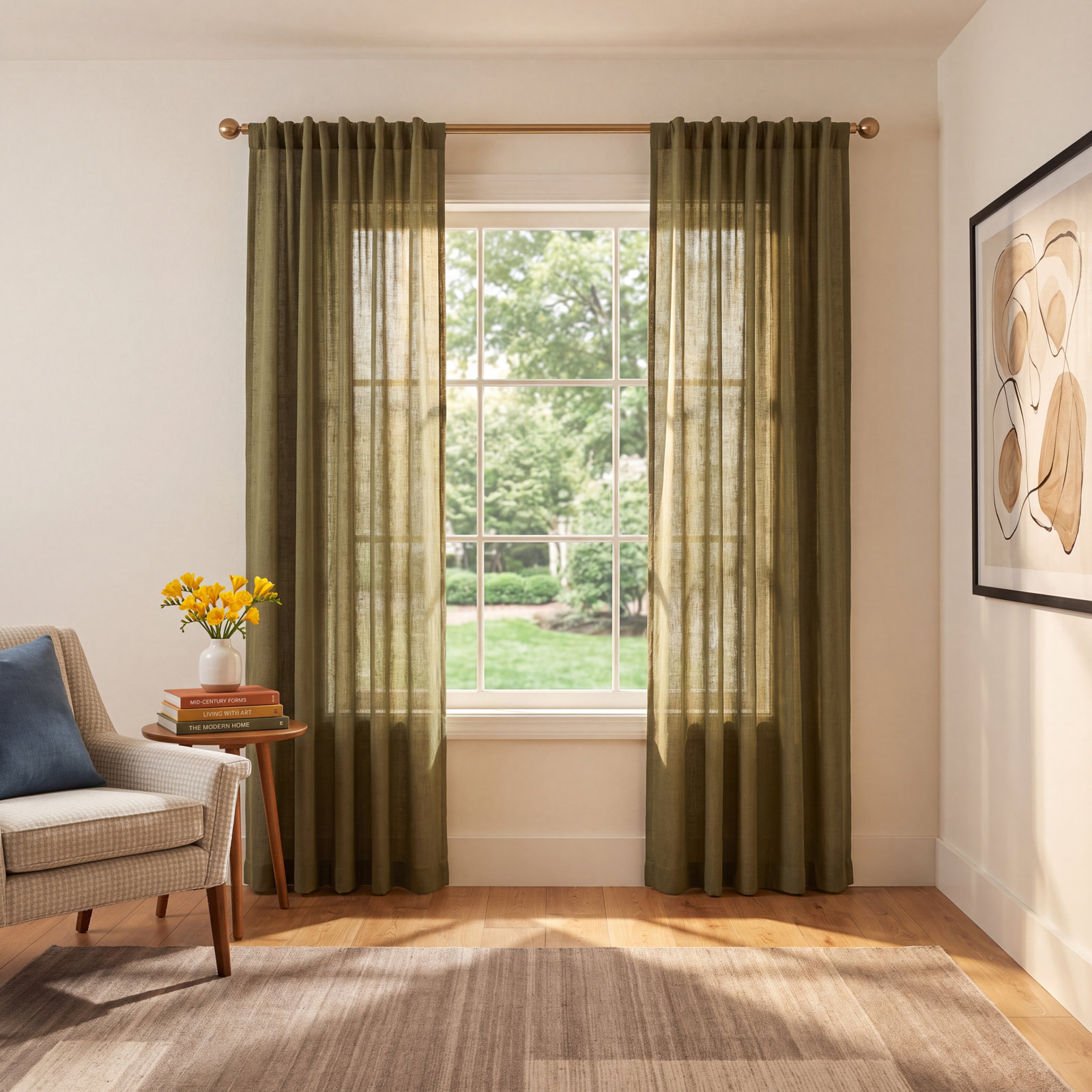 Linen Room Darkening Curtain Panel, 50 x 108, Moss Green