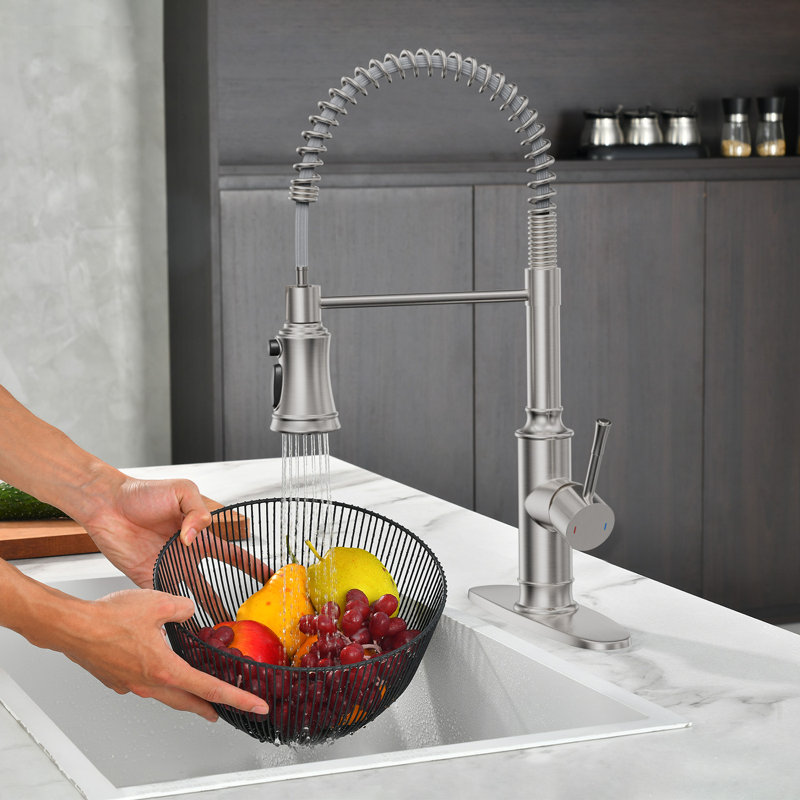 APPASO Commercial Spring Kitchen Faucet,Classical Kitchen Sink Faucet With Pull Down Sprayer, Single Handle High Arc Commercial Spring Style Faucet For Kitchen, Farmhouse, RV