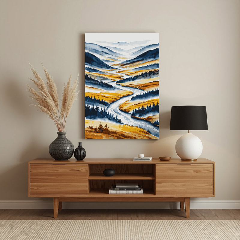 Aquarelle paysage 62, art mural en métal beige, H 14 po x l 11 po