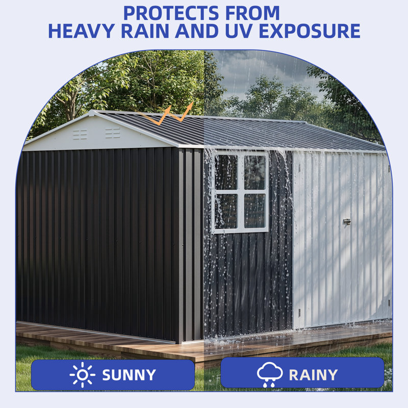 Edrosie Inc 10 ft. W x 10 ft. D Steel Outdoor Storage Shed with Window, Lockable Doors