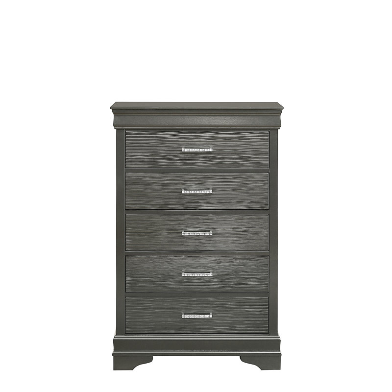 Commode 5 tiroirs en bois, Gris