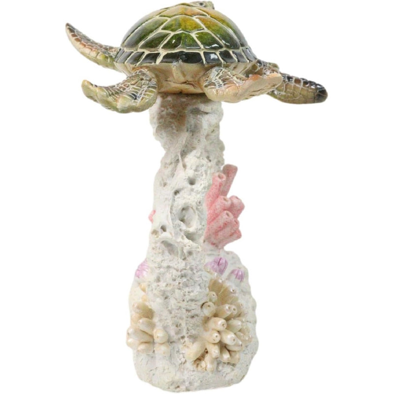 Marine Green Sea Turtle Swimming Over Coral Reef With Acrylic LED Light Figurine
