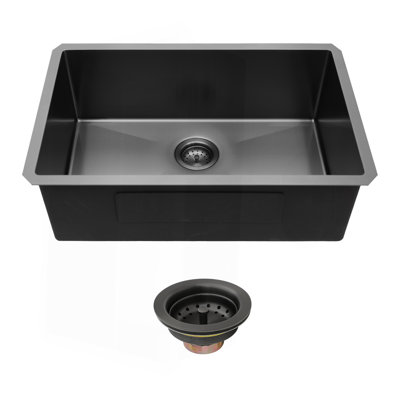 Évier de cuisine encastré 30 "x 18" x 10 "noir en acier à canon simple de calibre 16 avec ensemble de bonde