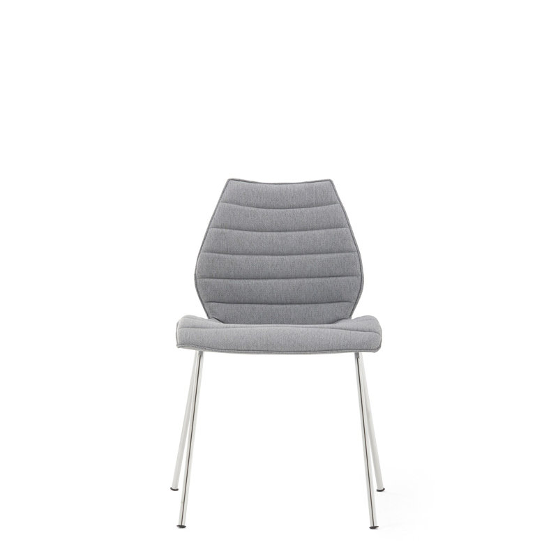 Gray Upholstered Steel Solid Back Dining Chairs, Set of 2