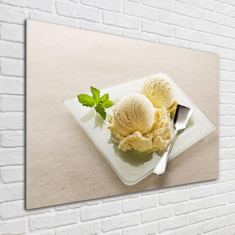 Ice cream on the plate 1 Piece Wall Art on Glass