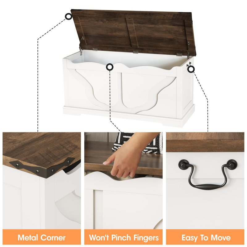 39.4" Wooden Storage Trunk With 2 Safety Hinges