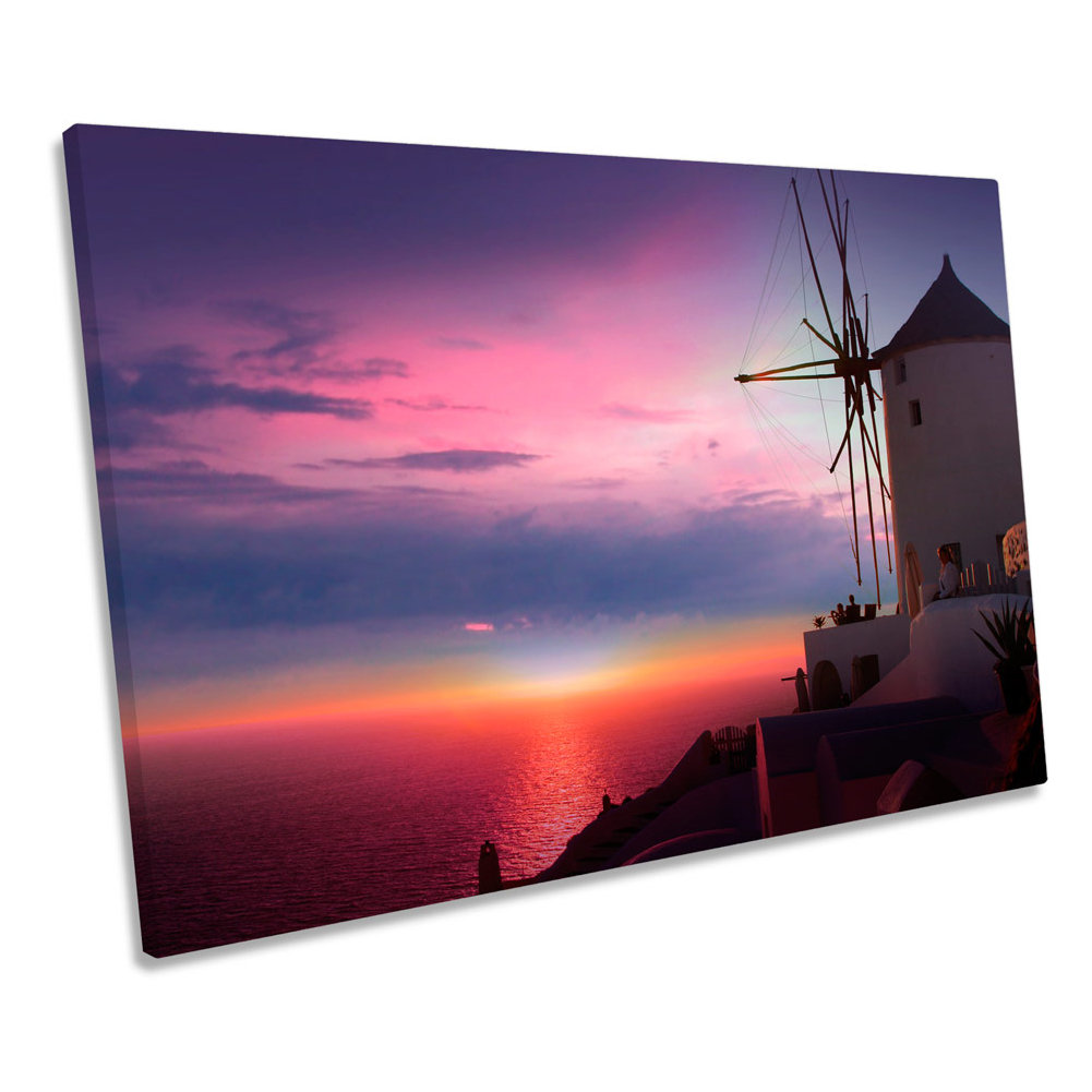 Windmill Santorini Greece Picture Canvas Wall Art Print