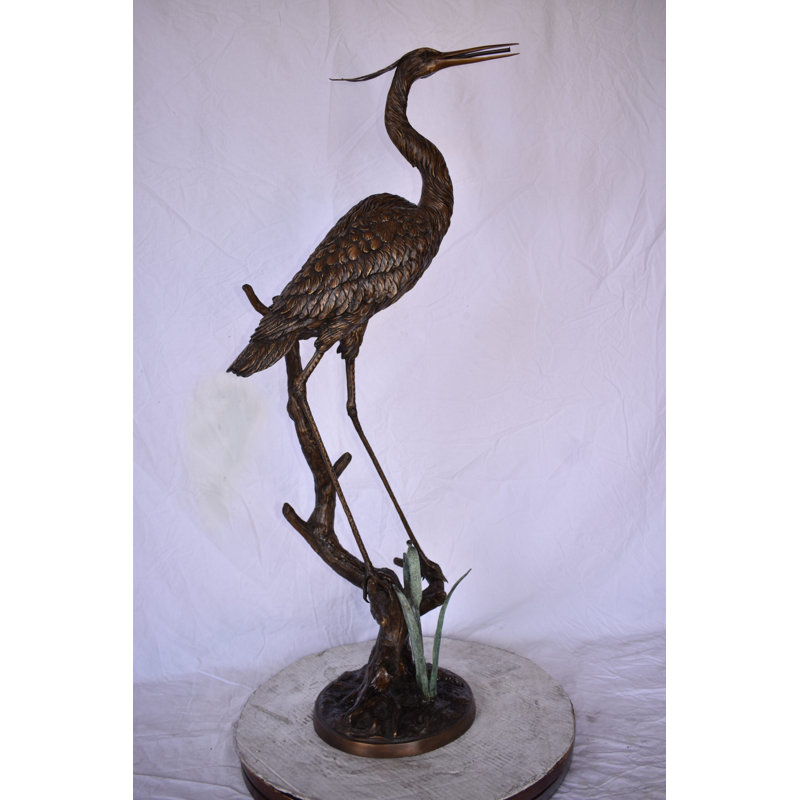 Great Blue Heron Looking Ahead Bronze Statue Fountain Size: 14" X 20" X 47"H