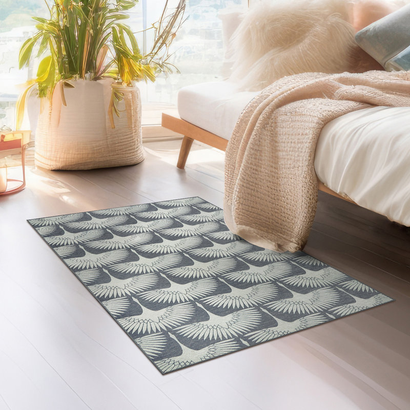 Flock Slate Grey Washable Rug, Rectangle 3' x 5'