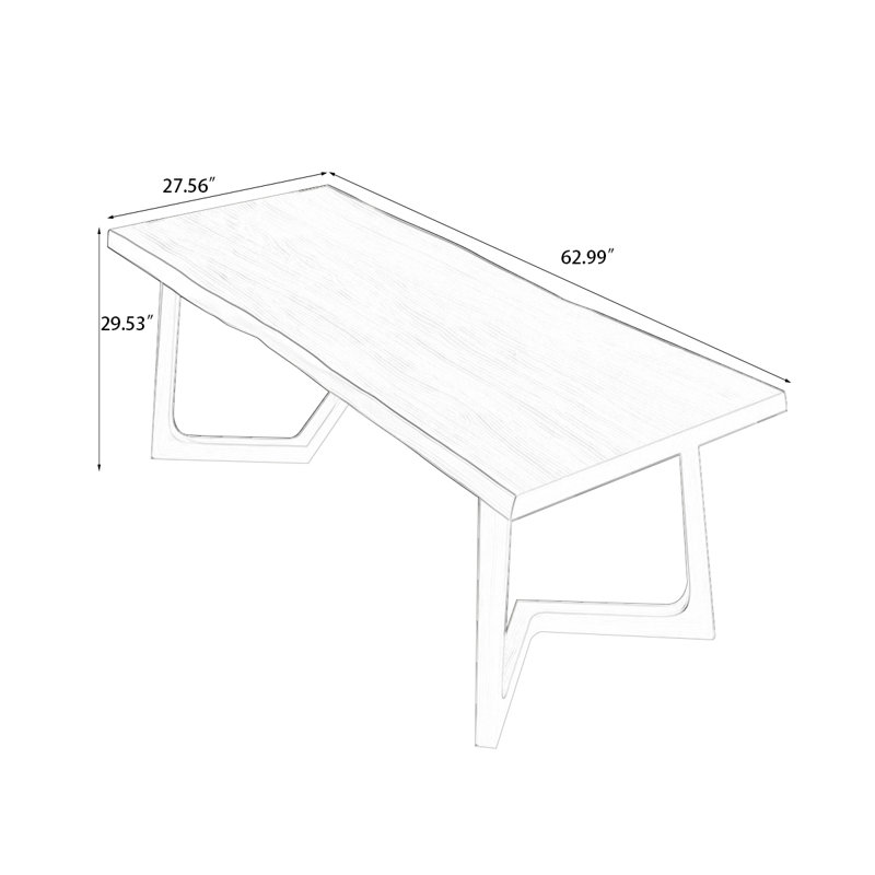 Nut-brown Free form Solid Wood Dining Table, 29.53"H x 62.99"L x 27.56"W