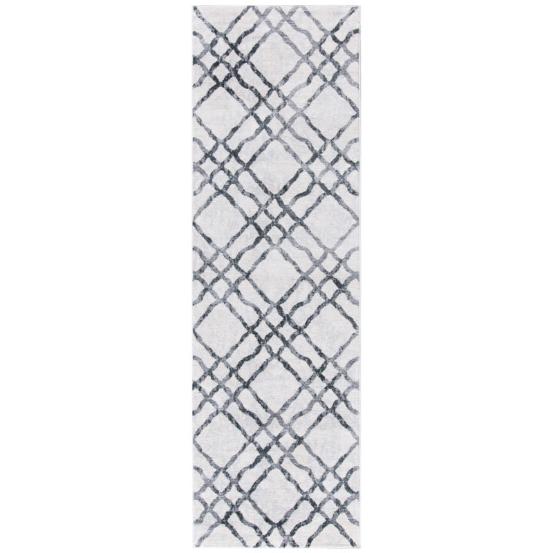 Peaks Geometric Ivory/Gray Area Rug, Runner 2'2" x 7'