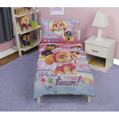  Paw Patrol Skye We're A Team 4 Piece Toddler Bed Set - Includes Comforter, Fitted Bottom Sheet, Flat Top Sheet, Reversible Pillowcase