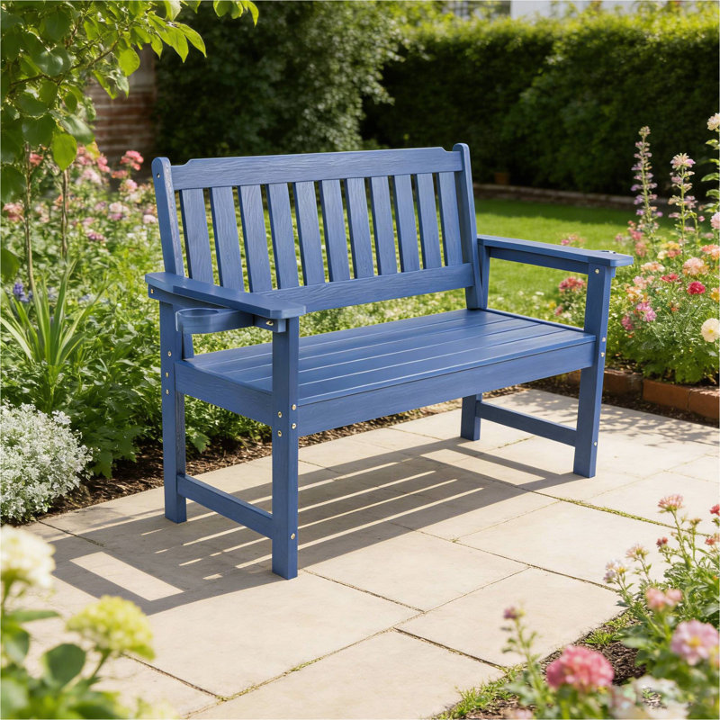 Weather Resistant Garden Bench For Patio Porch Park Outdoor Resting Areas,HIPS material, Navy Blue, Navy Blue