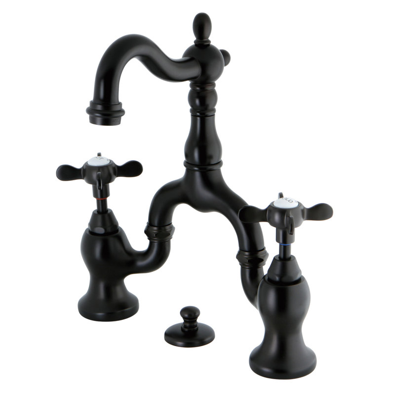 Robinet de salle de bain à large entraxe avec bonde, Bronze huilé