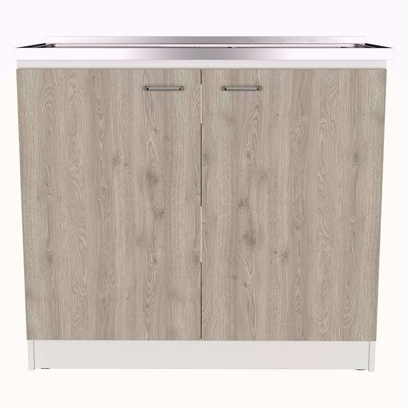 Utility Sink With Cabinet, Double Door, One Shelf, White/Grey, Single