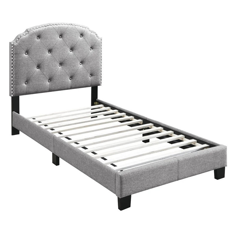 Upholstered Bed, Twin, Light Gray